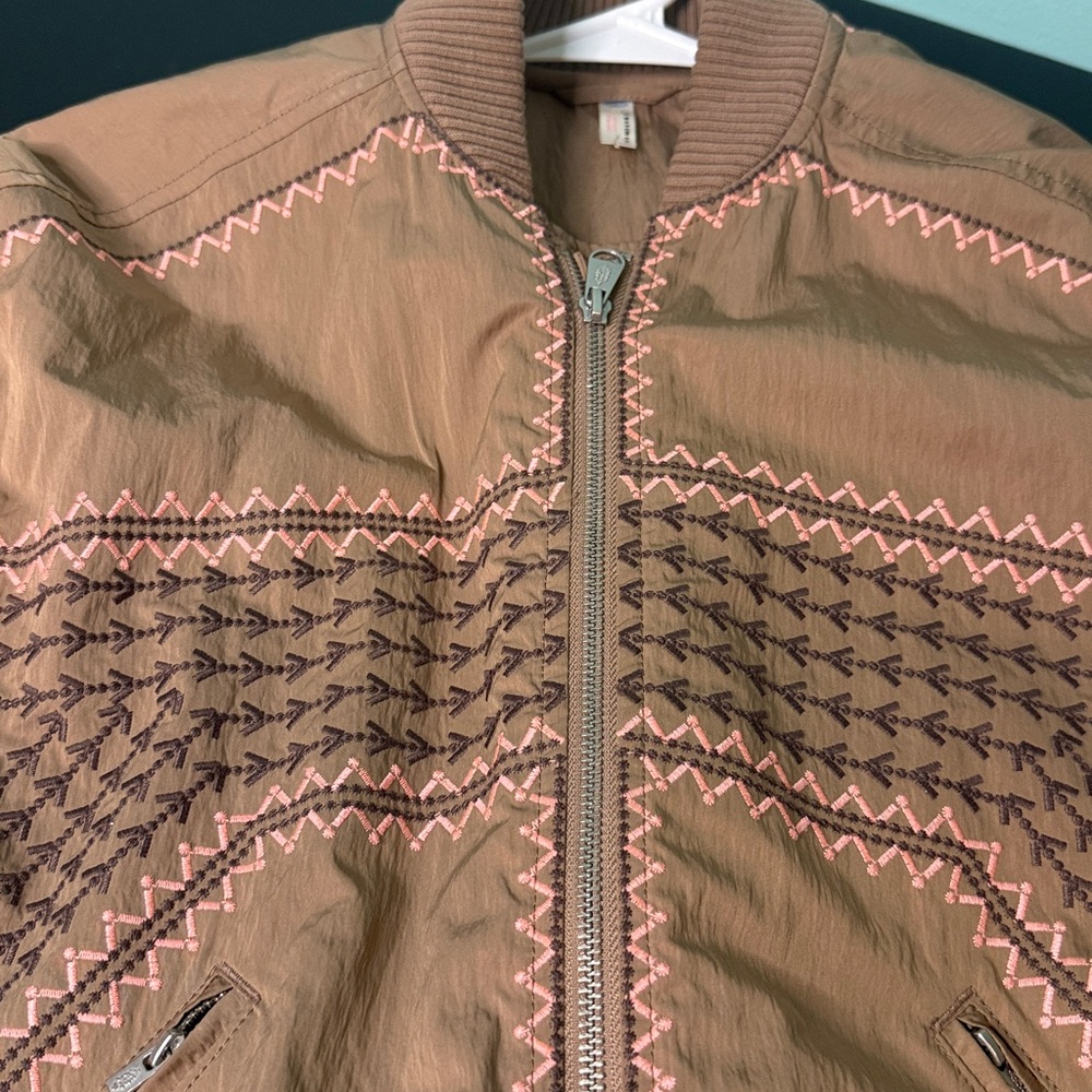 FP Movement by Free People Rust Brown Bomber Jacket with Pink Contrast Stitching - Picture 9 of 11
